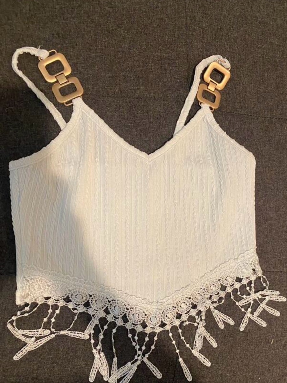 White Crochet Trim V-Neck Cami Top